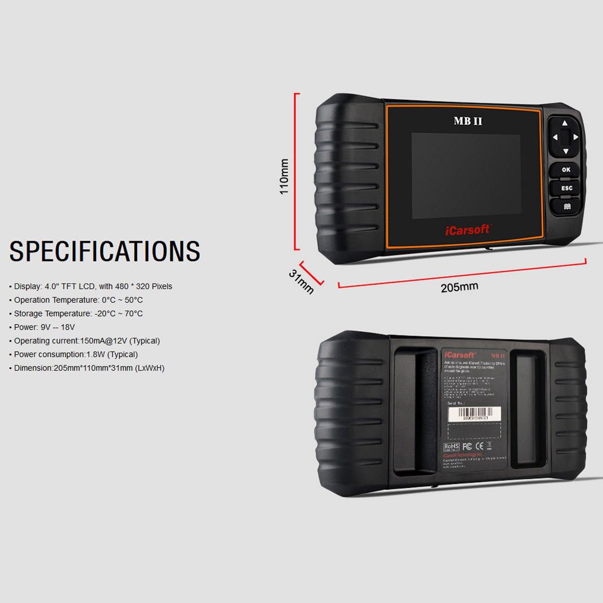 iCarsoft MBII for Mercedes Benz/Sprinter/Smart Professional Diagnostic Tool Scanner ABS,SRS ect