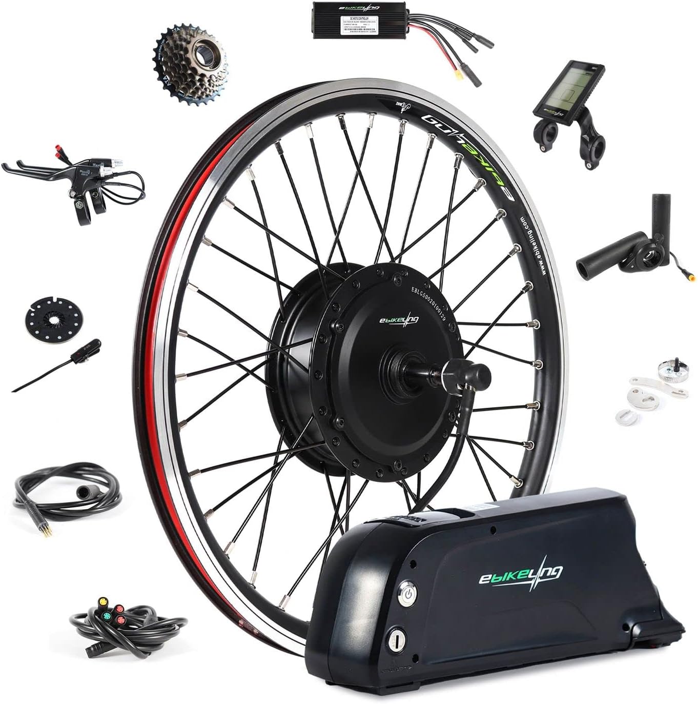 EBIKELING Waterproof Ebike Conversion Kit with Battery 20" Direct Drive Front or Rear Wheel Electric Bike Conversion Kit Ebike Battery & Charger Included