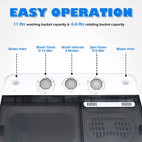 Portable Washing Machine Washer and Dryer Combo Twin Tub 2 In 1 Laundry Washer & Spinner with Built-in Gravity Drain Pump,for Apartment,Dorms,RV Camping
