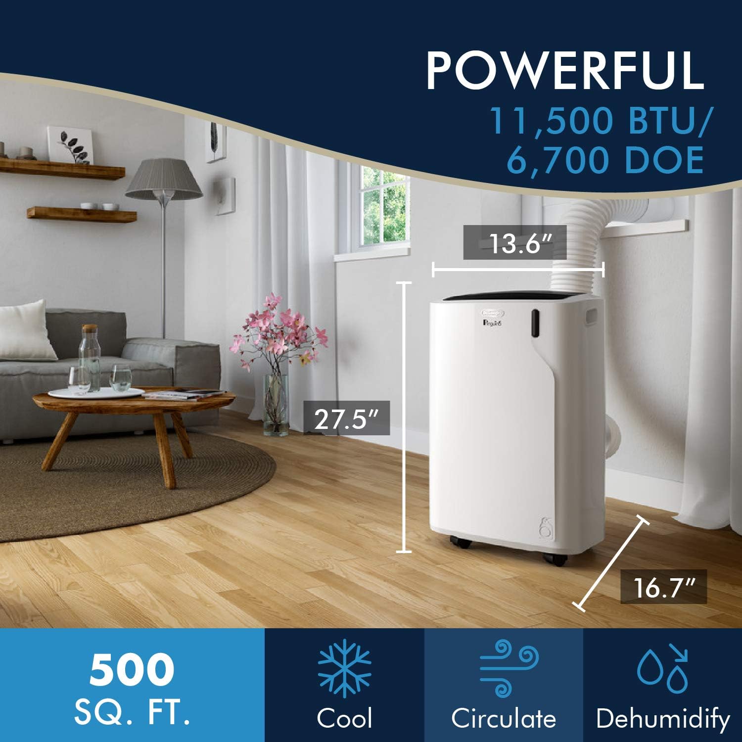 DeLonghi Pinguino Portable Air Conditioner Bundle with 6700 BTU Unit and Insulated Hose Cover