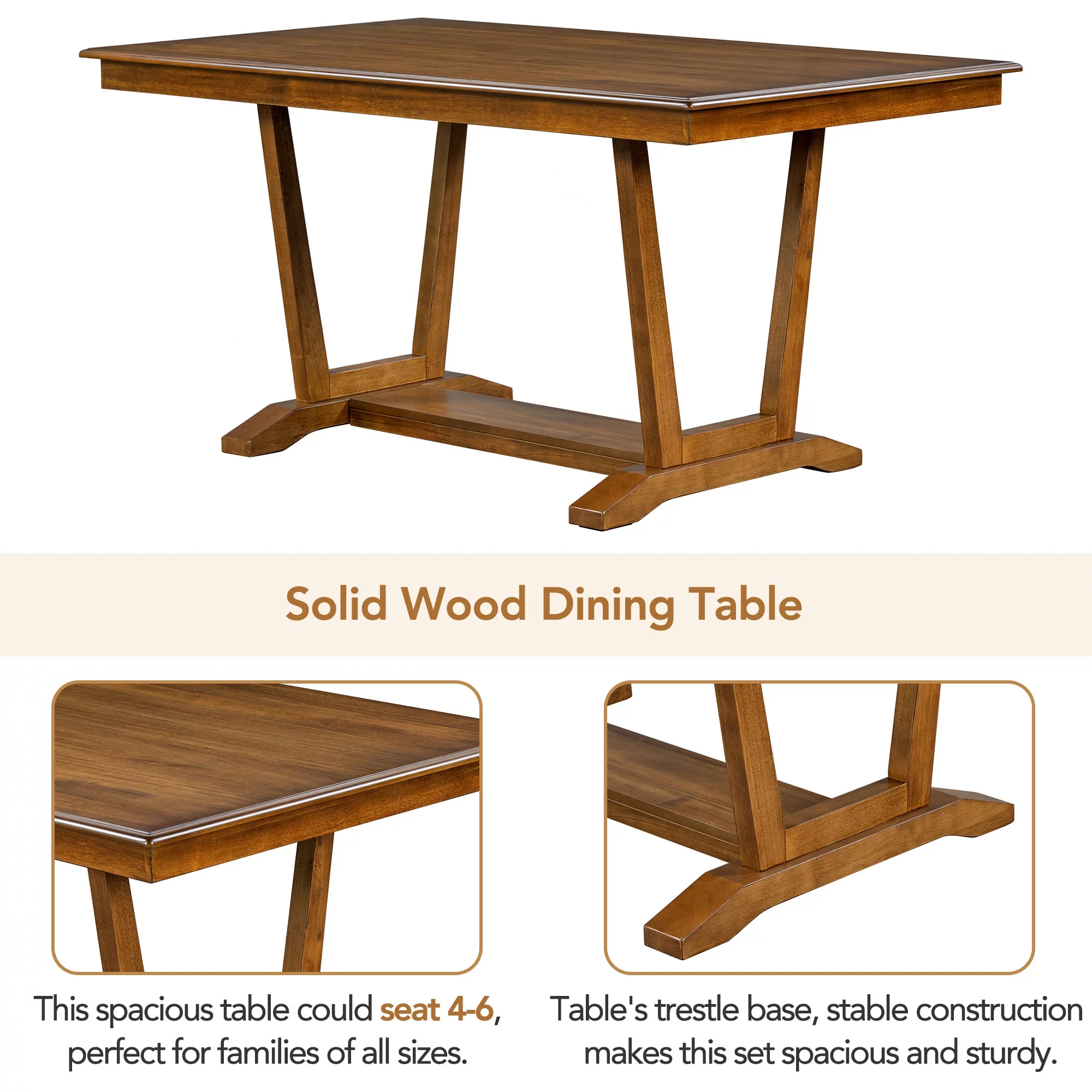 5 Piece Dining Table Set, Atumon Dining Table Set for 4, Wood Dining Room Set with 1 Table and 4 Upholstered Chairs, Farmhouse Dining Table Set for Kitchen Dining Room Apartment, Walnut