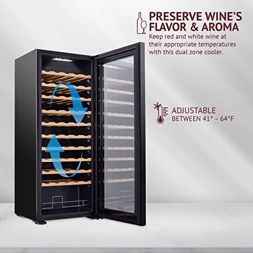 Schmecke 55 Bottle Compressor Wine Cooler Refrigerator | Large Freestanding Wine Cellar | 41f-64f Digital Temperature Control Wine Fridge For Red, White, Champagne or Sparkling Wine
