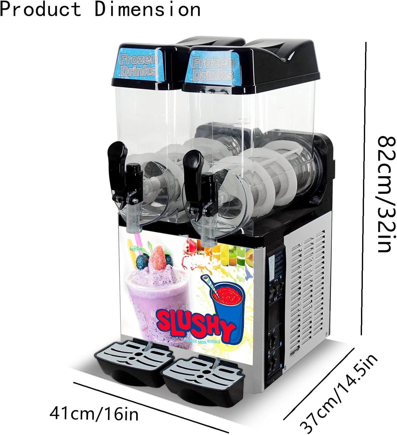Commercial 12L x 2 Tank Slushy Machine 600W, Margarita Frozen Snow Drink Ice Slushie Shaved Crusher Maker, Stainless Steel Cooling Slush Beverage Machine for Outdoor, Bar, Cocktail, Juice, Home Coffee