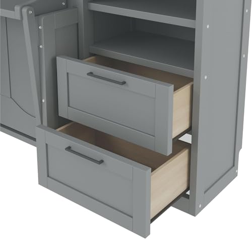 MERITLINE Full Murphy Bed with Desk and Storage 2 Closet,Drawers&Shelves, Wood Folding Murphy Wall Bed Cabinet for Adults (Full,White with Drawers)