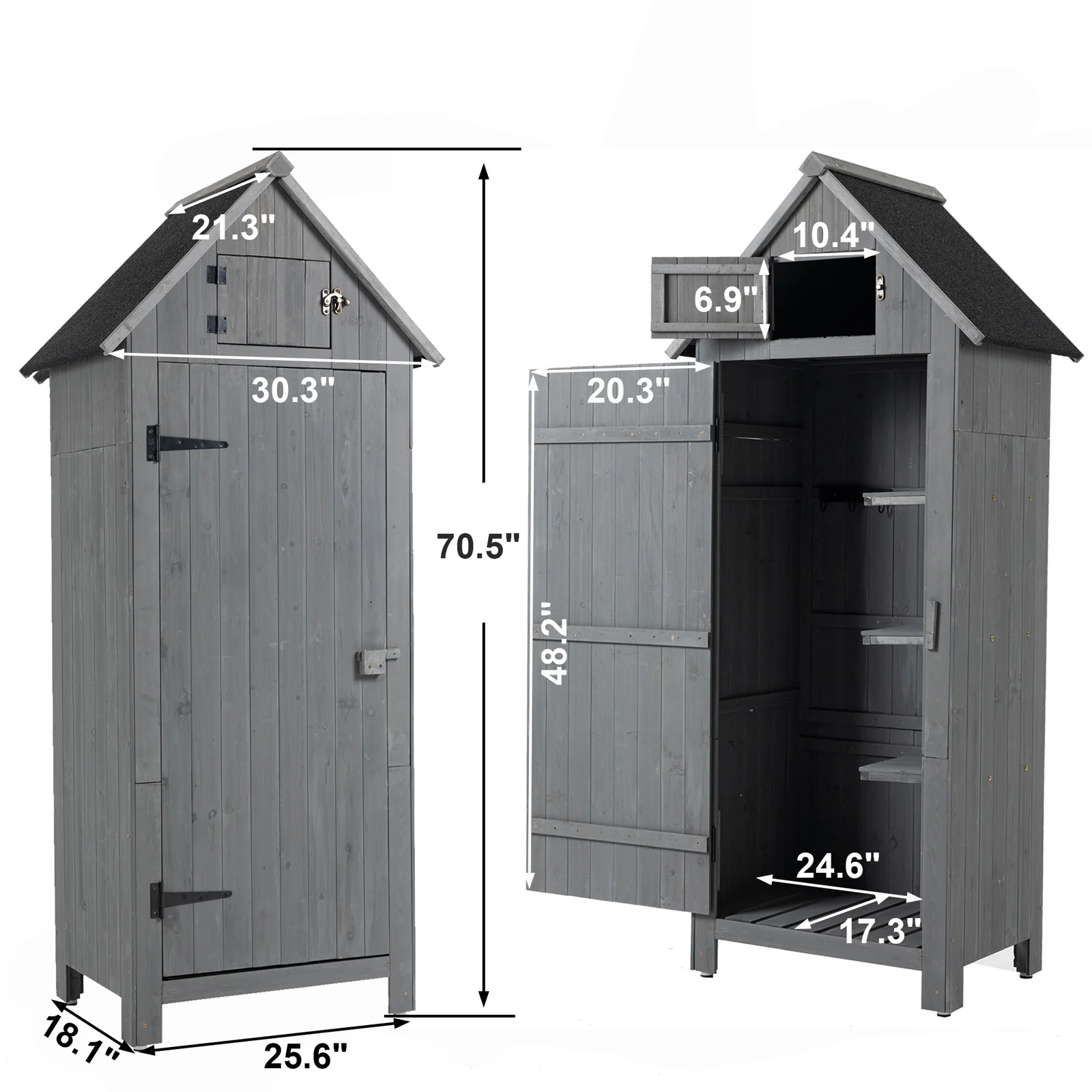 Outdoor Storage Cabinet, Garden Wood Tool Shed, Outside Wooden Shed Closet with Shelves and Latch for Yard, Patio, Deck and Porch, Wooden Garden Shed Gray
