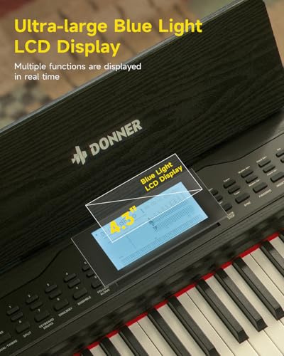 Donner DDP-95 Digital Piano with 88 Key Weighted Keyboard, Beginner Full Size Electric Piano Keyboard Boast Wireless Connection, 4.3" LCD, Record, 610 Tones, 600 Rhythms, 3 Piano Teaching Modes, Black