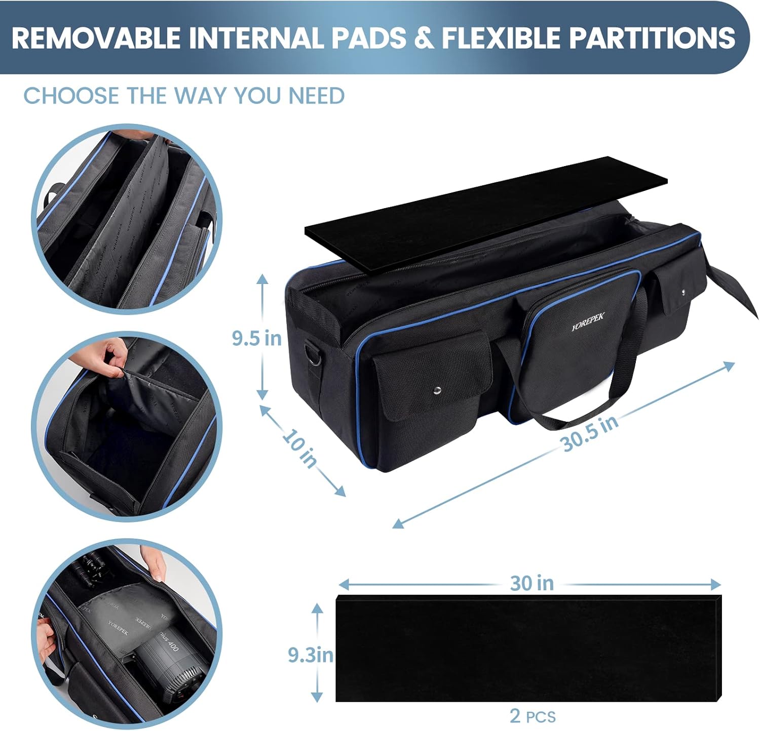 YOREPEK 30.5 Tripod Carrying Case Bag, Light Stand Bag with Strap Removable Padding, Photo Studio Equipment Large Case for Flash Light Stand, Tripods, Monopods, Umbrellas, Boom Stands