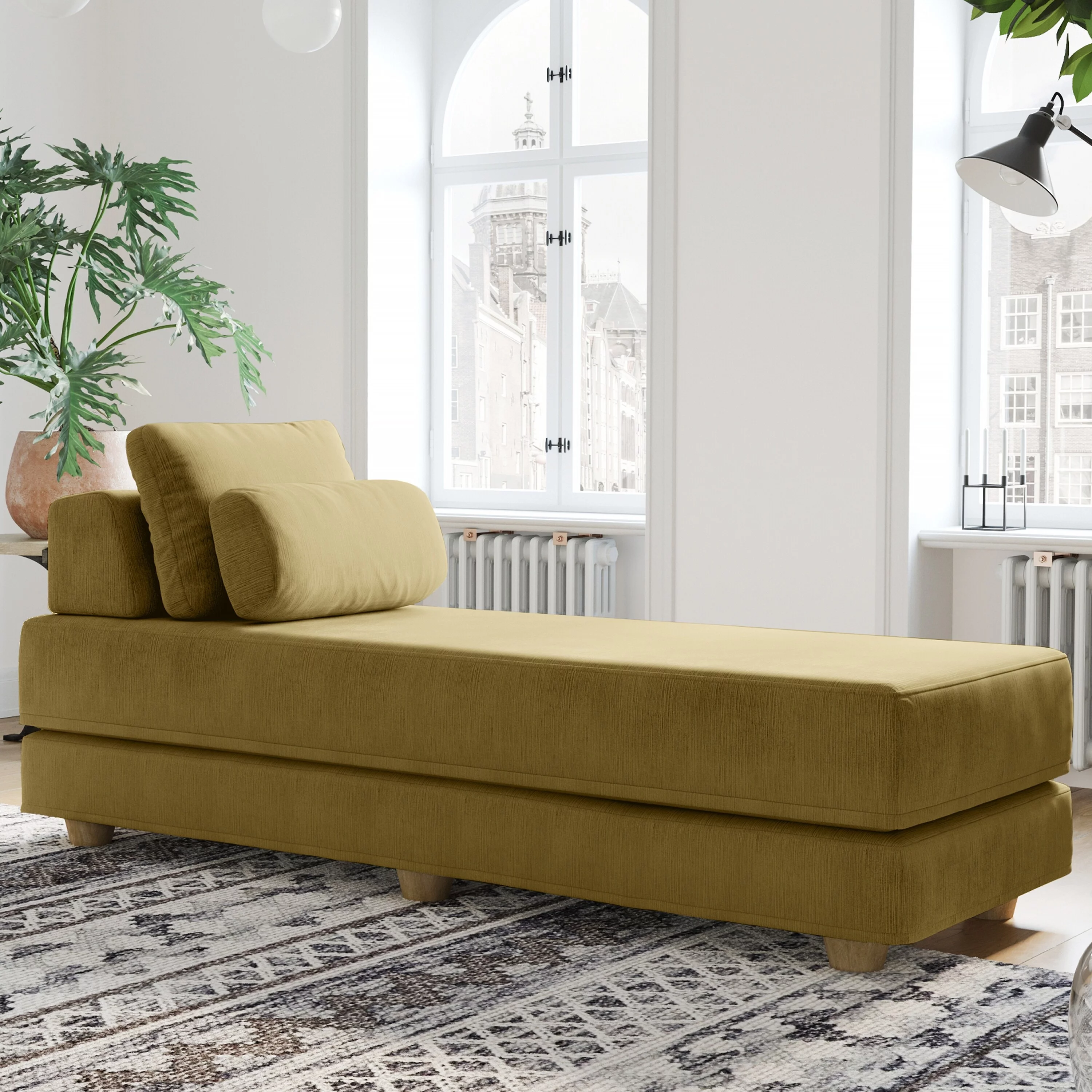 Jaxx  Balshan Cushioned Micro-velvet Convertible Chaise Lounge Daybed Camel