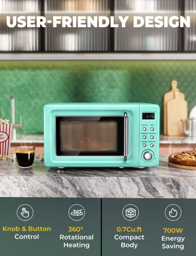 Compact Microwave Oven, SIMOE Retro Small Countertop Microwave with 8 Auto-cooking Set
