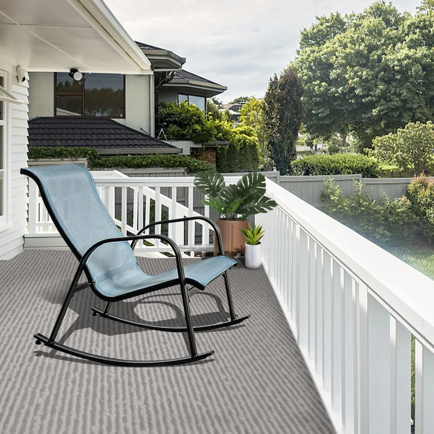 Grand Patio Outdoor Adult Rocking Chair Set of 2 for Porch All-weather Steel Rocker Chair for Patio, Balcony, Garden Deck, Backyard, Blue