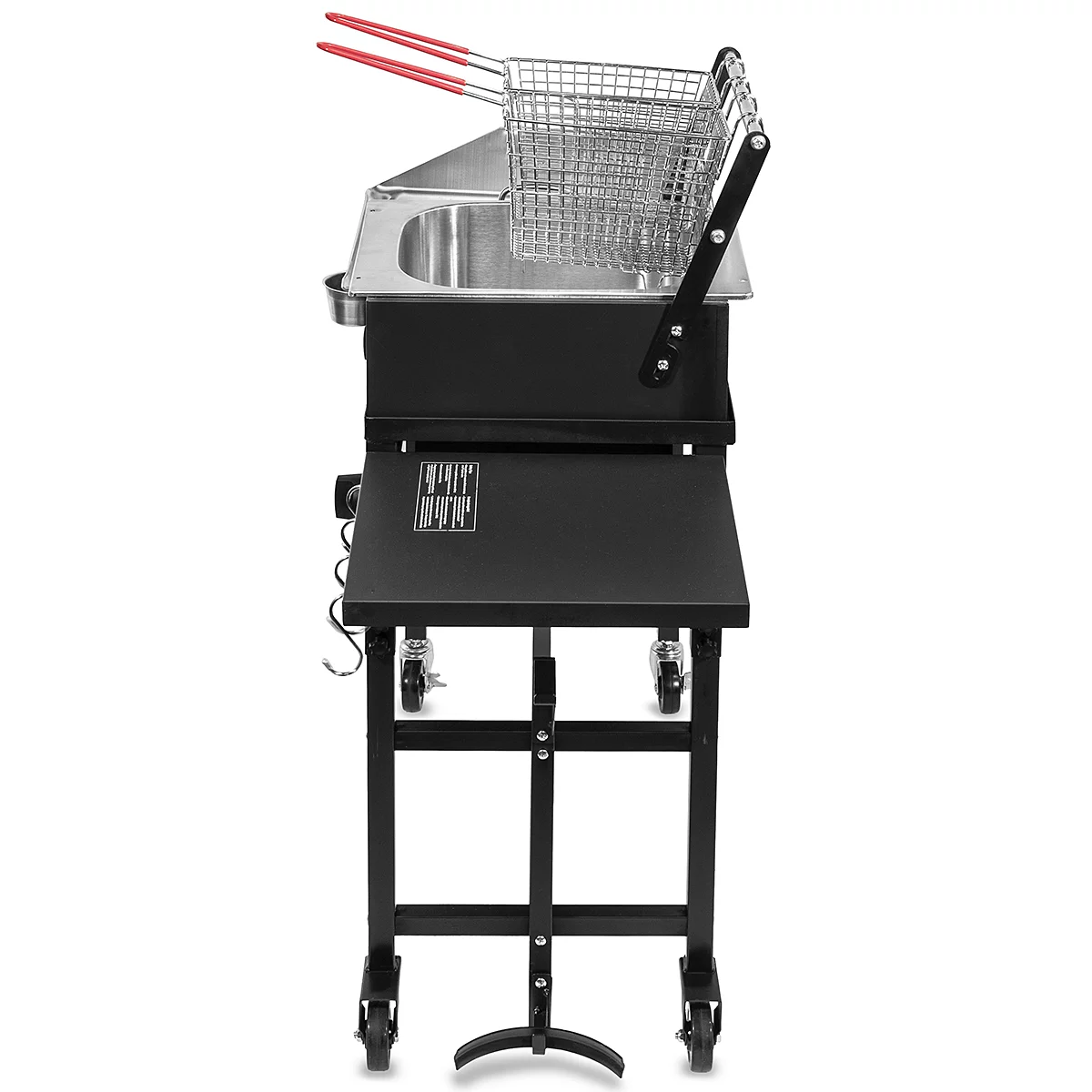 Barton 58,000 BTU Outdoor Gas Propane Double Burner Stove Cook Station Flat Top Griddle & Deep Fryer BBQ Grill Camp Side Table