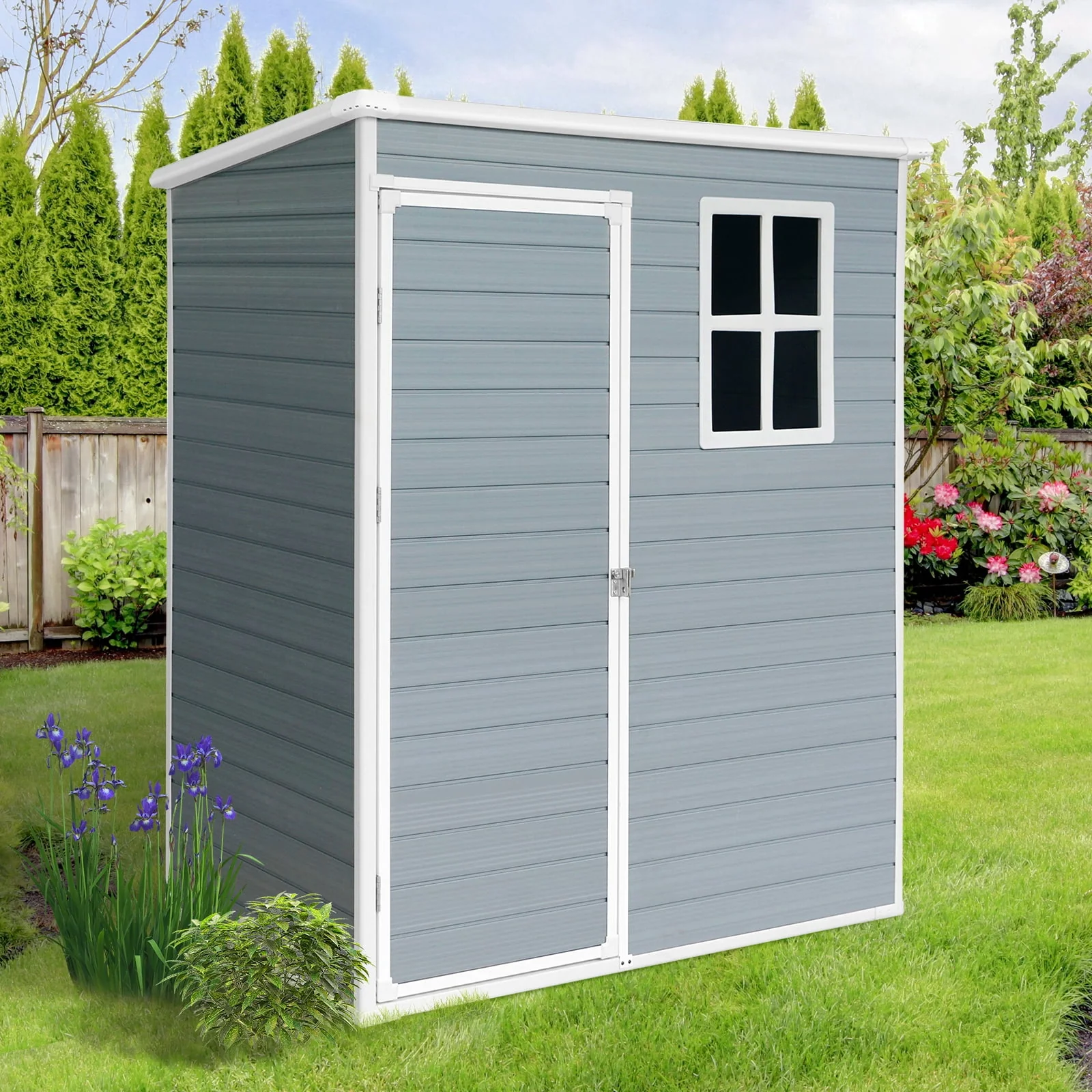 6' x 4.4' Plastic Outdoor Shed, All-Weather Resin Large Backyard Storage Sheds with Reinforced Floor, Lockable Door Garage Patio Garden Storage Shed