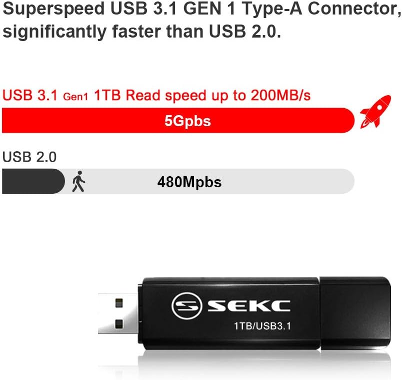 SEKC 1TB USB 3.1 Flash Drive, Read Speed up to 200MB/s, Black - SDA201T