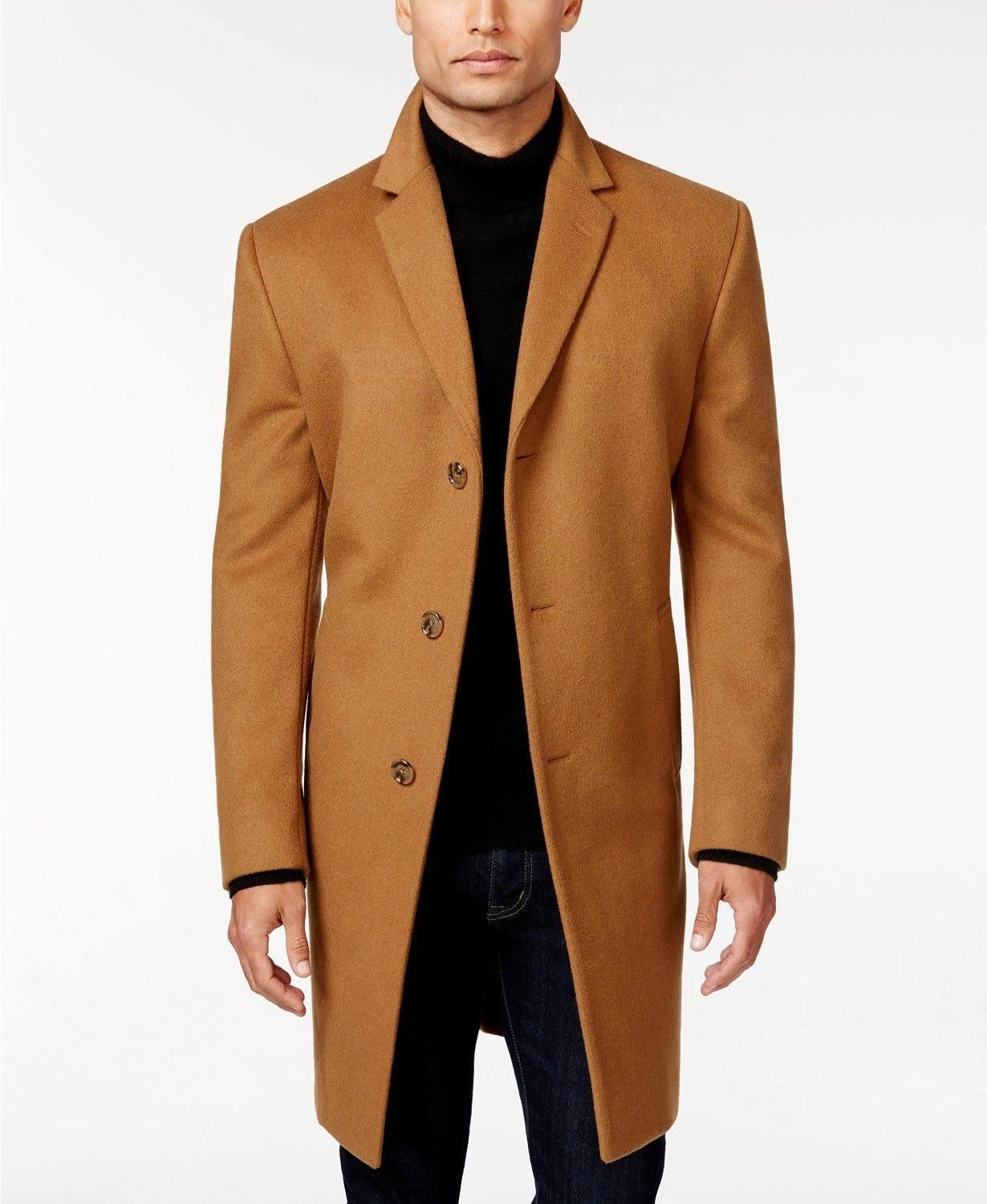 Kenneth Cole Reaction Raburn Wool-Blend Over Coat Slim-Fit 40r Camel