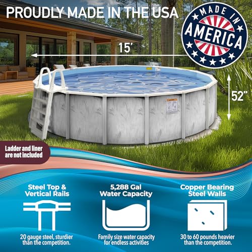 Hollowell Industries 52 Inch Deep Above Ground Pool - Above Ground Swimming Pool with Skimmer - Hard Sided Pool with Steel Wall Frame, Copper Bearing Steel Walls, Beautiful Plant Design