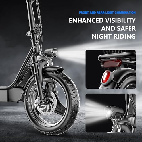 Electric Scooter with Seat for Adults, 500W Peak Motor Sit Down E Scooter with Basket/Box, 20-25 MPH and 20-30 Miles Long Range, 14" Pneumatic Tire, Ample Storage for Pet & Cargo