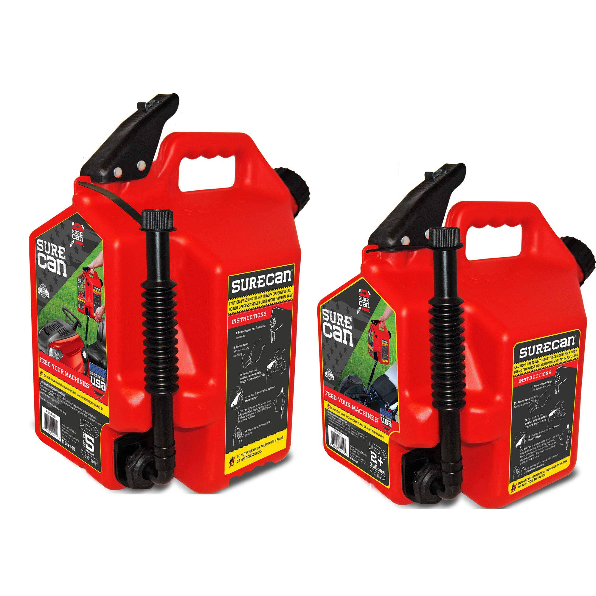 Surecan Self Venting Easy Pour 5 u0026 2.2 Gal Flow Control Gas Containers (2 Pack)