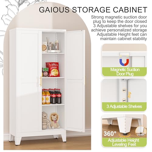 75.2" Tall Metal Pantry Cabinet, Storage Cabinets with 4 Door and 4 Adjustable Shelves, Black Kitchen Pantry Storage Cabinet, Freestanding Cupboard for Kitchen Dining Room Living Room Bathroom