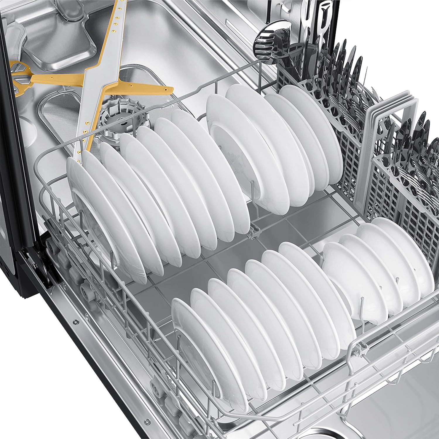SAMSUNG Smart 44dBA Dishwasher w/ StormWash+, AutoRelease Door, Quiet Operation, 3 Dish Racks, Pre Blast Cycle, Energy Star Certified, DW80B6060UG/AA, Fingerprint Resistant Stainless Steel, Black