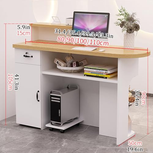 Reception Desk, Standing Front Desk Reception, Reception Counter Desk with LED Lights and Lockable Drawers, Retail Counter Table for Shops and Businesses(White R,51.1"x19.6"x41.3")