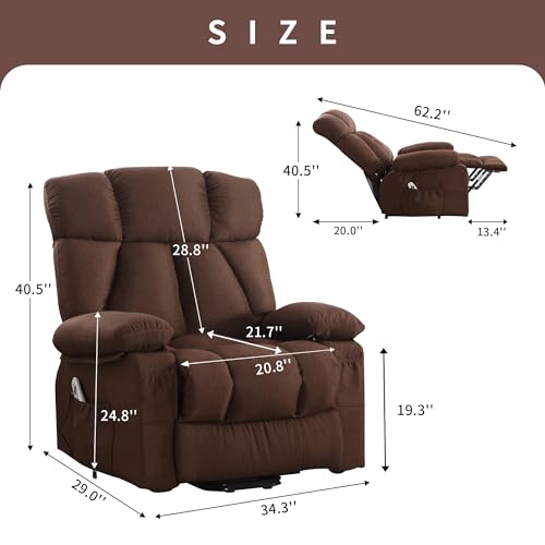 Oversized Power Lift Recliner Chair for Elderly, Big and Tall Lift Chair with Massage and Heat for Living Room, Fabric Electric Recliner Chairs with 4 Side Pockets, USB Charge Port, Blue