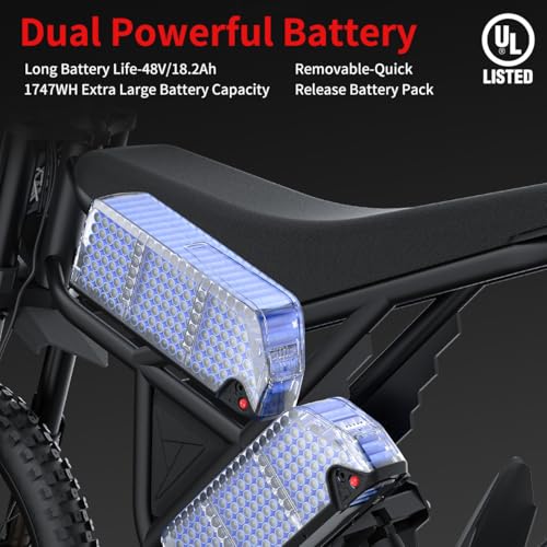 2000W/ 3000W GT73 / GT73 Pro Electric Dirt Bike for Adults - 37/50 MPH High-Speed, 25" Fat Tires & Dual Removable Battery (60V-18AH*2)| All-Terrain Off-Road eBike for Snow, Sand