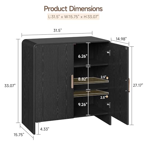 60" Sideboard Buffet Cabinet with Storage, Curved Design Farmhouse Coffee Bar Cabinet with 4 Doors & Adjustable Shelves for Living Room, Kitchen, Hallway, Walnut