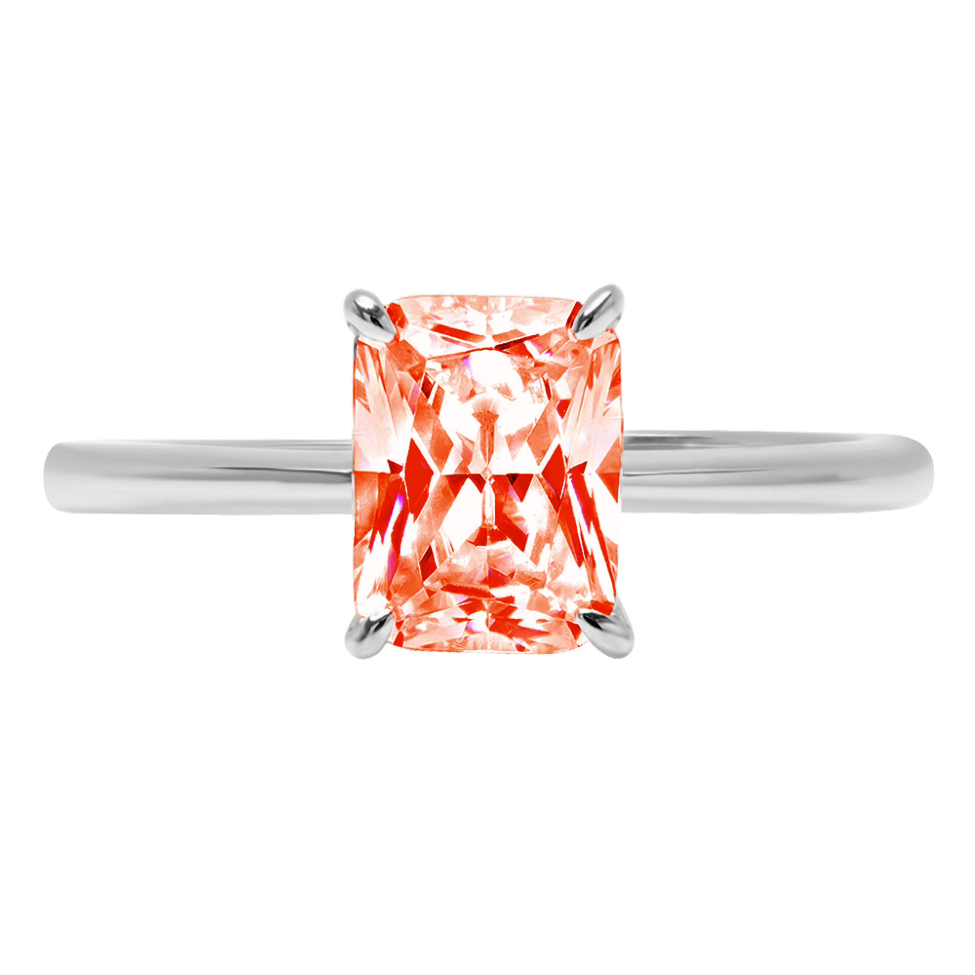 2.5 ct Brilliant Radiant Cut Clear Simulated Diamond 18K White Gold Solitaire Ring SZ 6.75