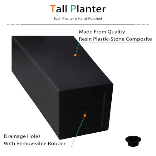 Tall Planter Outdoor Indoor, Large Resin Plant Pots for Trees Flowers (Black, 27.5 inch - 2 Pack)