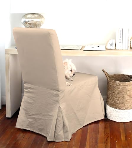 100% European Linen Cotton, Compatible with IKEA Henriksdal Floor Length Dining Chair Cover, Solid Beige - Set of 4