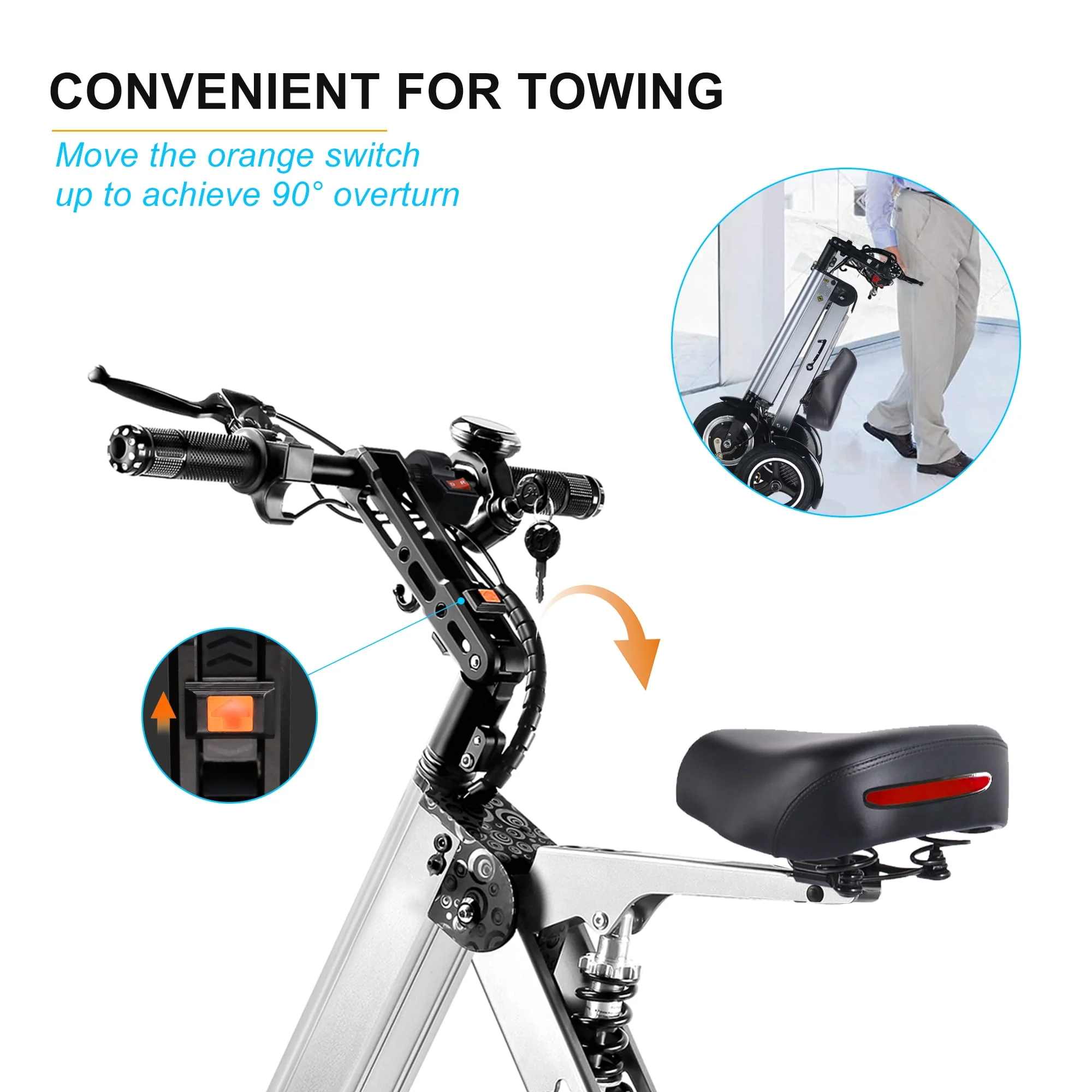 Topmate ES32 Electric Scooter Mini Tricycle for Adult, Foldable 3 Wheel Mobility Scooter with Reverse Function, Key Switch and LED Display Electric Trike for Travel Outdoor