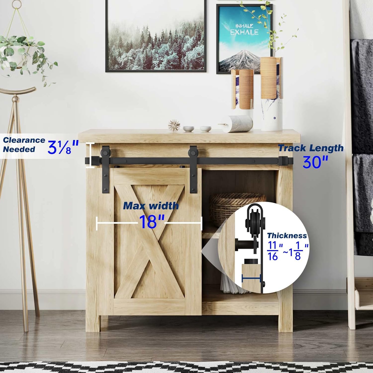 EaseLife 5 FT Cabinet Mini Sliding Double Barn Door Hardware Track Kit,Easy Install,Slide Smoothly Quietly,Apply for Storage Window TV Stand and Other Shielding (No Cabinet)