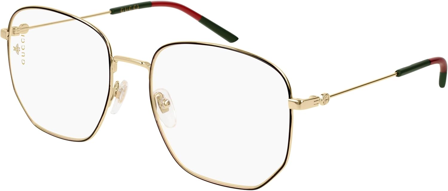 Gucci Octagonal Eyeglasses GG0396O 001 Gold/Black/Green/Red 56mm 396