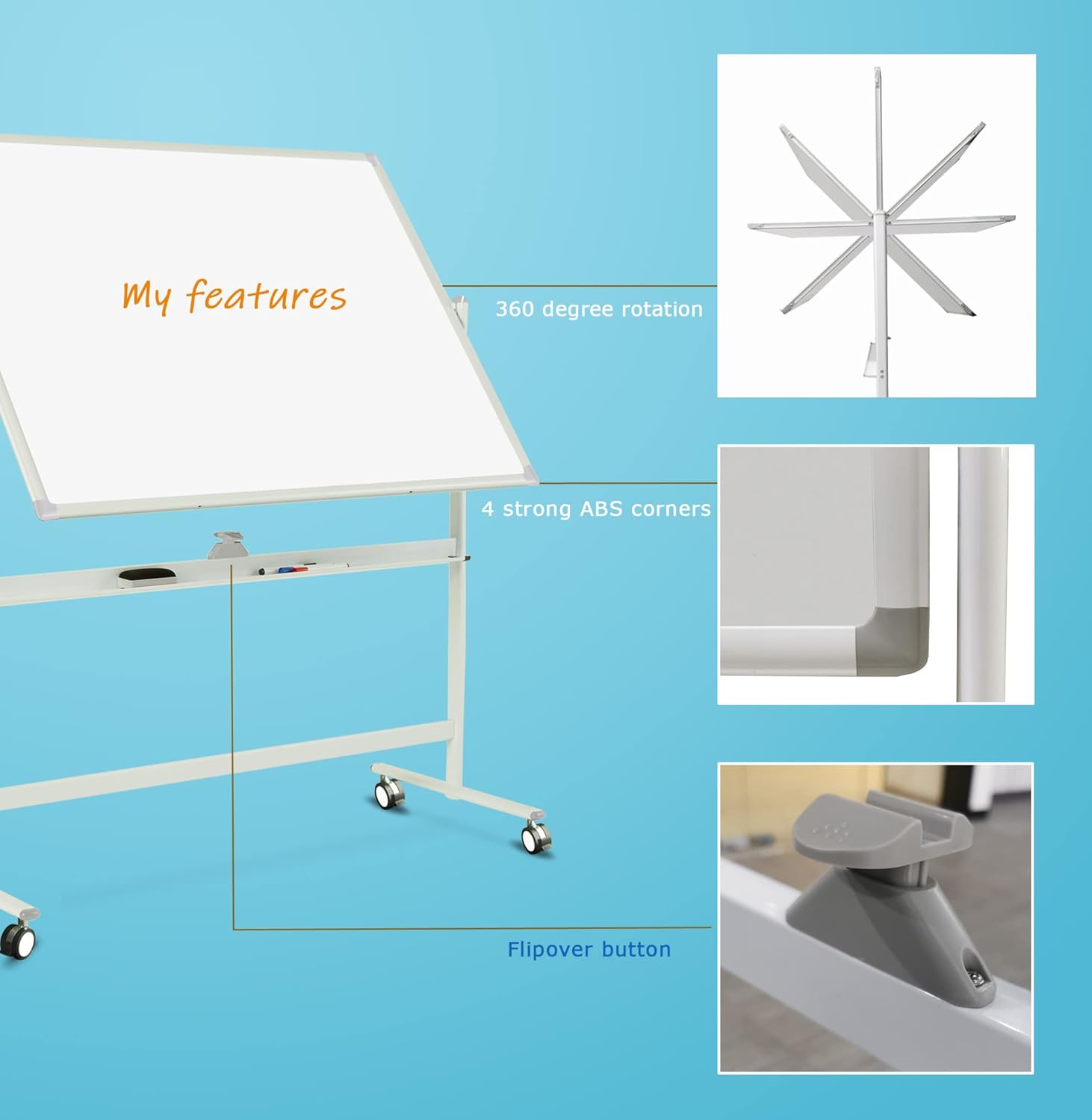 Easel-Style Dry Erase Boards Mobile 36 x 71 Inches Double Sided Whiteboard with Aluminum White Frame Pizarra Blanca Magnetica M��vil
