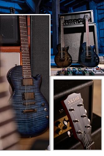 AKLOT Muti-Tone Electric Guitar with Coil-Split: Roasted Maple Neck, Flame Maple Graphic Top, Dual Humbuckers Pickups, Beginner Guitar Kit with Gig Bag, Lesson Book, Strap, Picks, Violet Venom