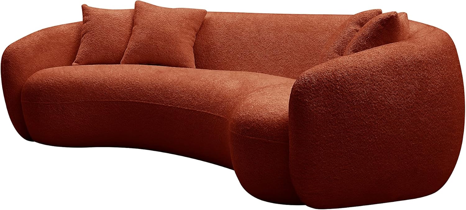 102'' 5 Seater Boucle Sofa Modern Sectional Half Moon Leisure Couch Curved Sofa Teddy Fleece Orange