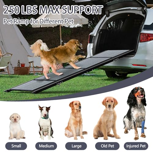 Dog Ramp for Car, 71" Extra Long & 17" Wide Pet Ramp, Portable Foldable Dog Car Ramp for Medium & Large Dogs, with Non-Slip Rug Surface, Up to 250LBS Enter a Car, SUV & Truck & Porch Steps (Large)