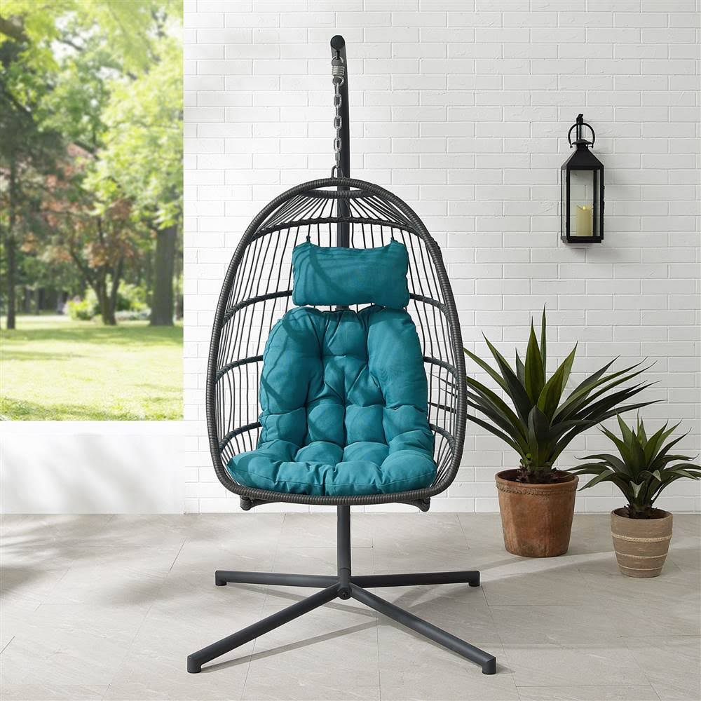 Walker Edison Swing Egg Chair with Stand - Grey/Teal