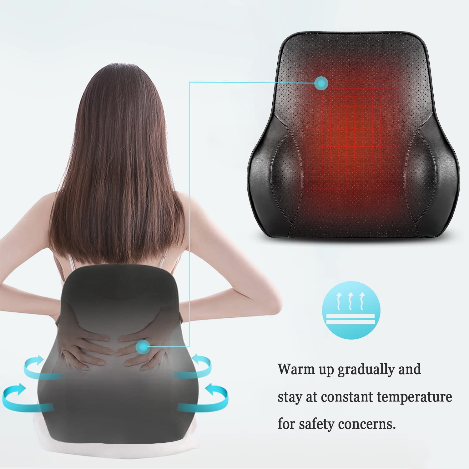 SEG Direct Lumbar Support Pillow, Back Cushion with Vibrating Motors for Back Pain Relief, Premium Memory Foam With Breathable Leather, Suitable for Car Seat and Home Office Chair