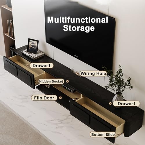 Wooden Floating TV Unit, Floating TV Stands for Living Room, Media Console Cabinet for Under TV Storage, Entertainment Center (Color : Brown 158cm/62in)
