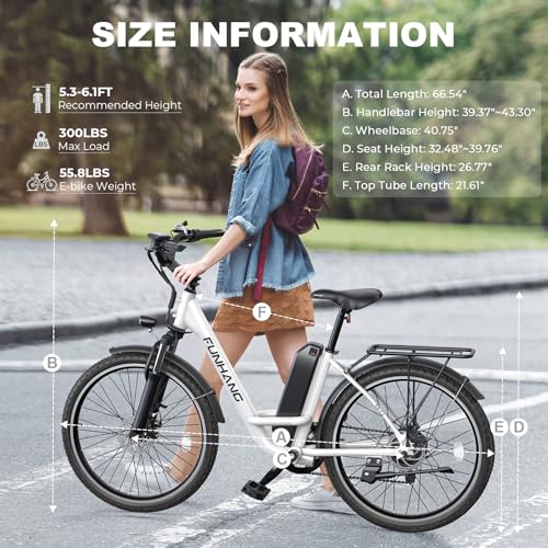 Electric Bike for Adults, 26" 1000W Peak City Cruiser Ebike, 21.7MPH 50 Miles Commuter Electric Bicycle with 48V 374.4WH Removable Li-ion Battery, Adjustable Stem, Rear Rack, Fenders, 7-Speed