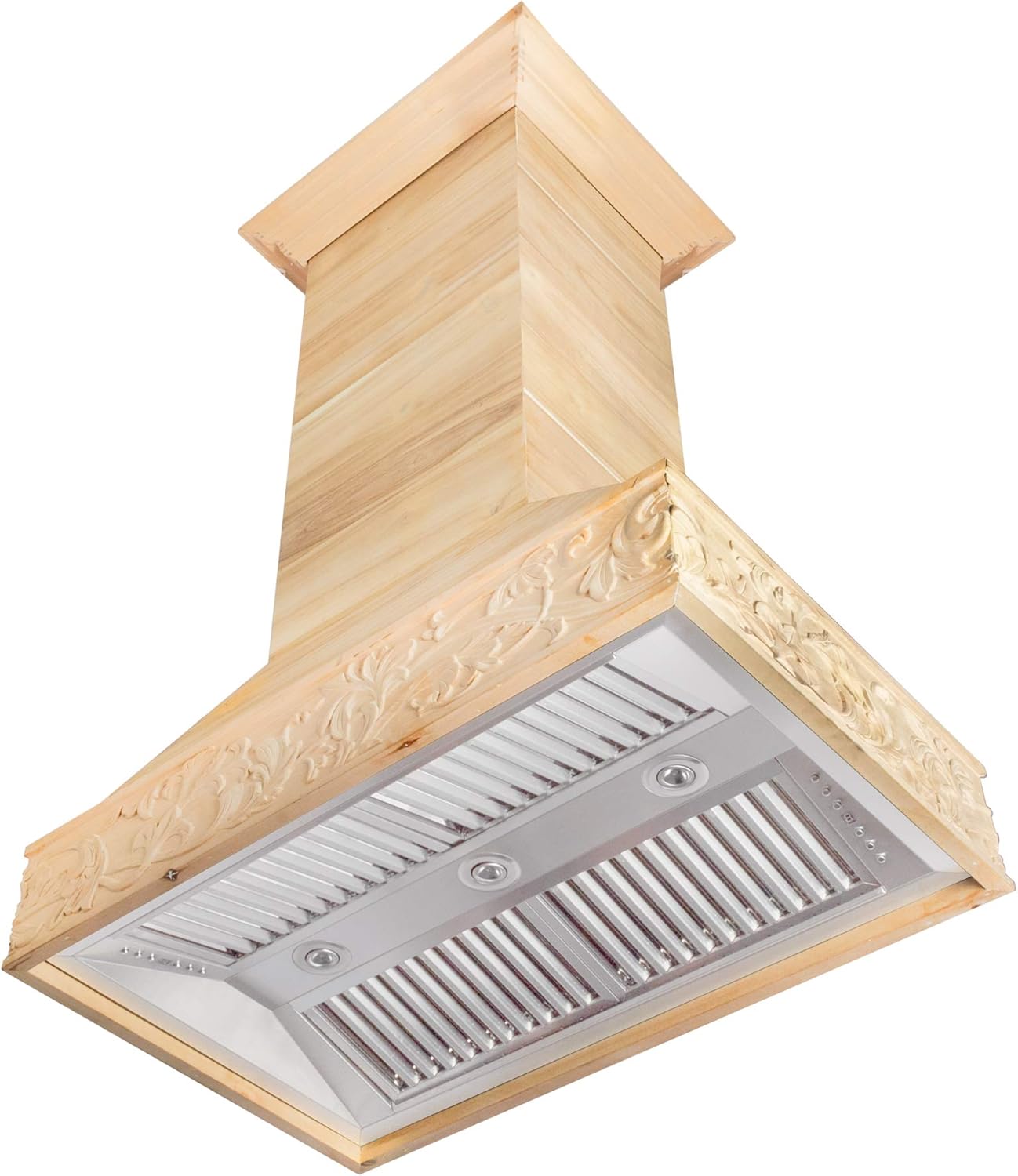 ZLINE 36" Ducted Wooden Island Mount Range Hood in Unfinished Wooden (9373UF-36)