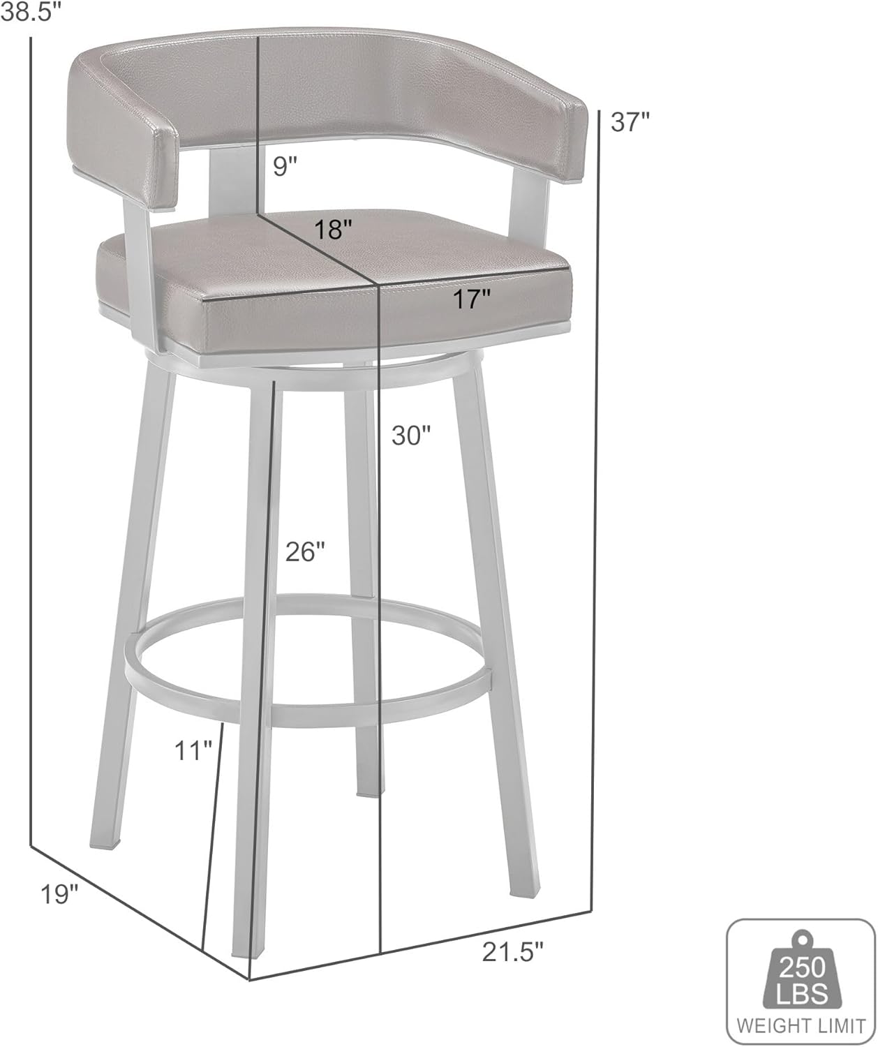 Armen Living Cohen 30" Bar Height Swivel Bar Stool in Black Finish and Black Faux Leather