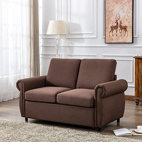 RUNNA Modern Linen Pull Out Sofa Bed Sleeper Sofa Bed with Twin Memory Foam Mattress,Convertible Sleeper Sofa Bed with Removable Backrest and Cushion,for Small Spaces (Gray)