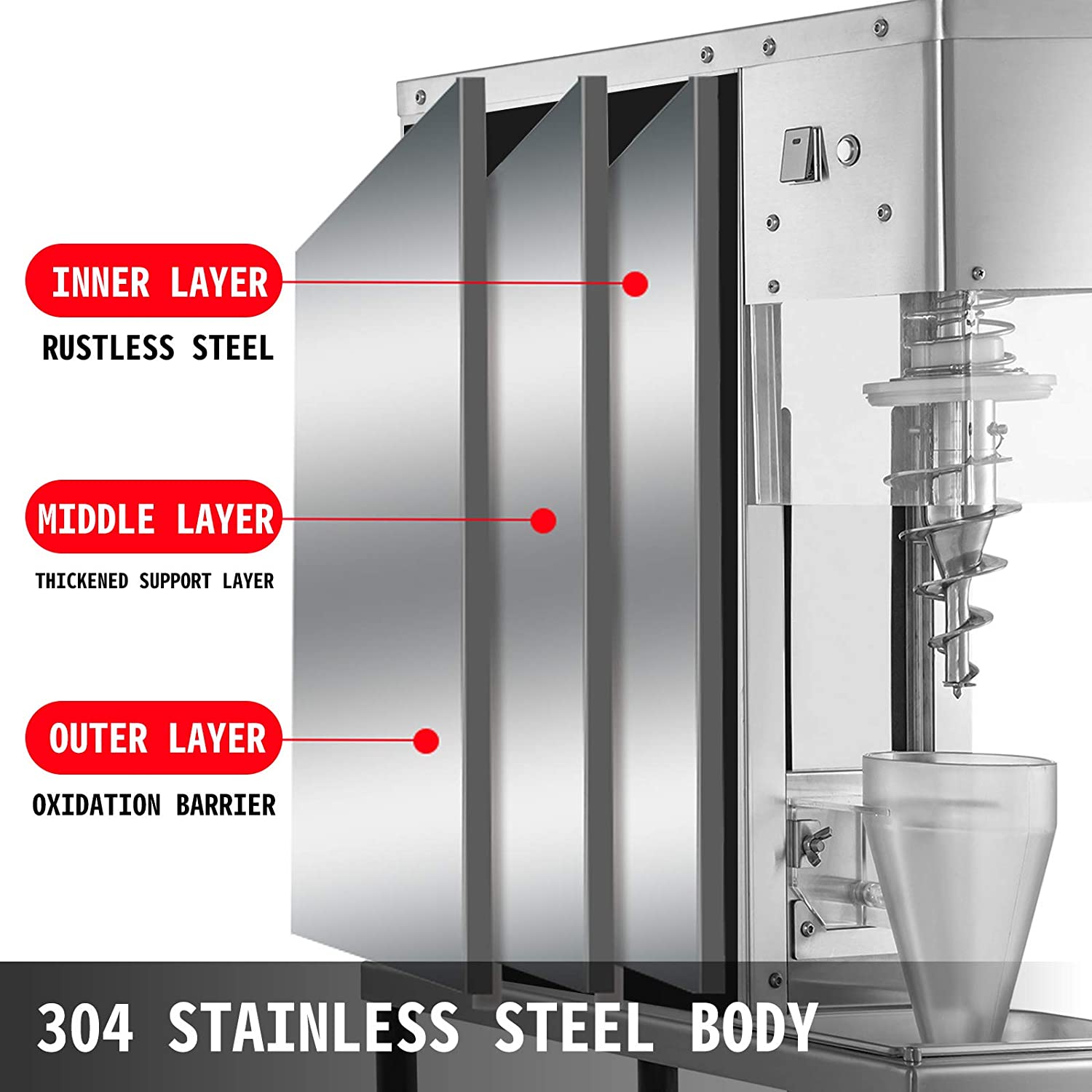 Vevor  110V Frozen Yogurt Blending Machine, Yogurt Milkshake Ice Cream Mixing Machine 304 Stainless Steel Construction - 750W