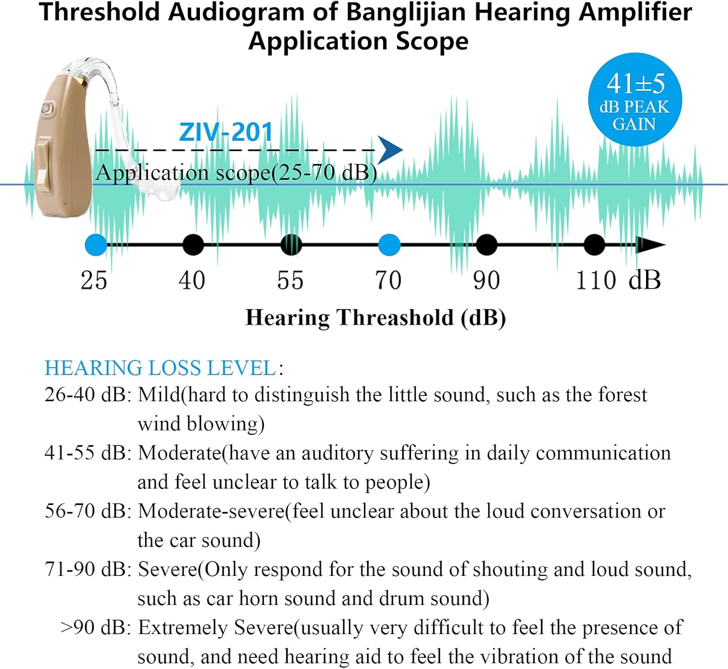 Banglijian Hearing Aid Rechargeable Ziv-201 Digital Noise Reduction and Feedback Cancellation Small Size