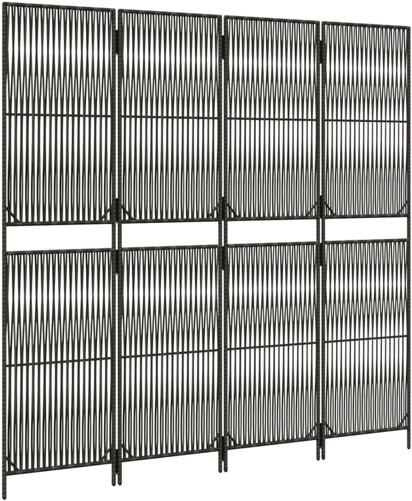 ** vidaXL Room Divider 4 Panels - Gray Poly Rattan Garden Screen - Privacy Partition - 77.2" x 70.9" - Indoor/Outdoor Use - Modern Line Weaving Design - Powder-Coated Steel Frame