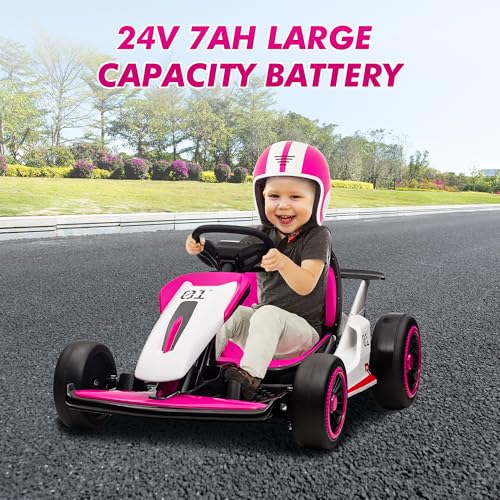 Go Kart, Electric Drift Kart Car with Adjustable Seat, 24V 7Ah Outdoor Ride On Toy, 2 * 200W Motor, 8.1 MPH, LED Lights, Toy Race Car for Kids 6-12 Years Old