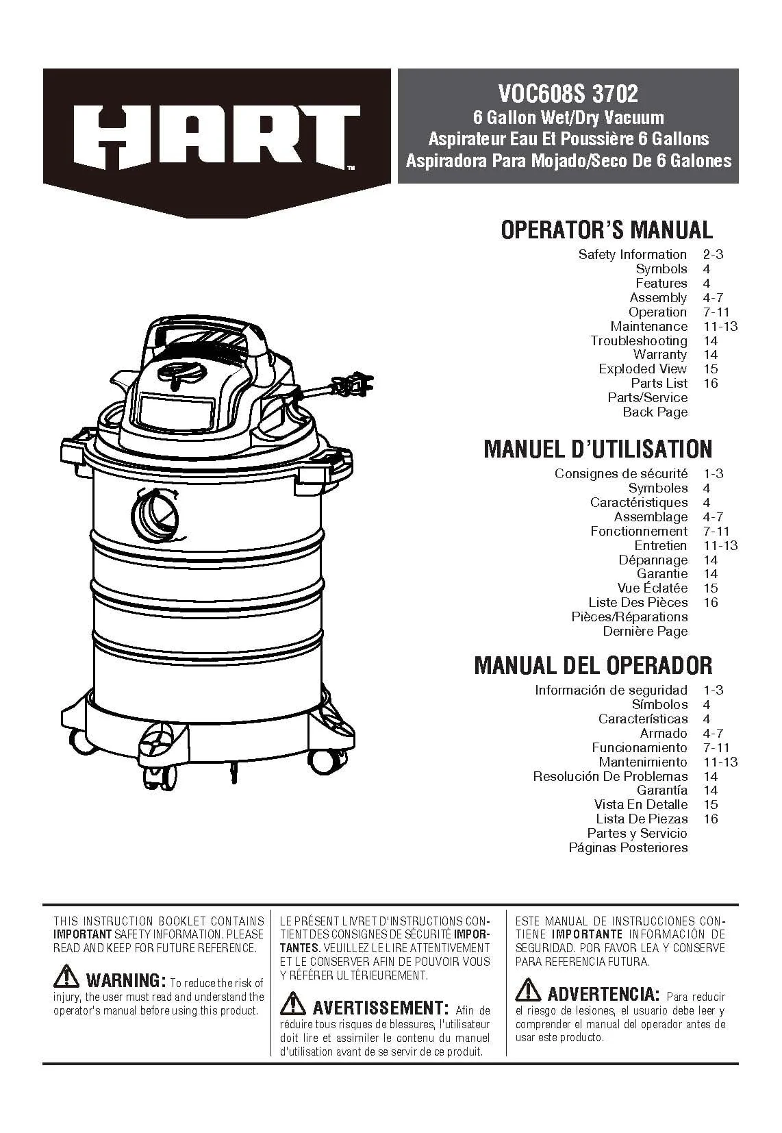 HART 6 Gallon 5 Peak HP Stainless Steel Wet/Dry Vacuum, VOC608S 3702
