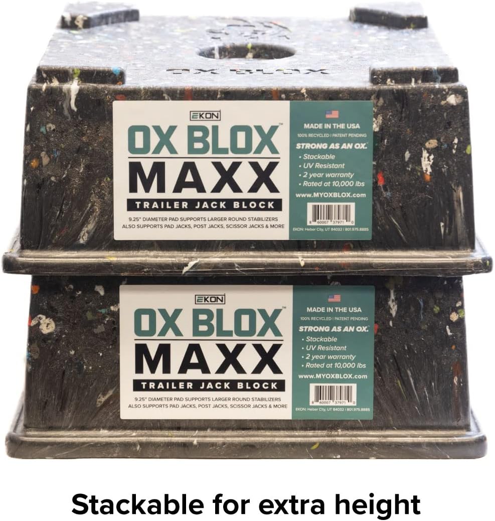 OX BLOX MAXX (6-Pack), RV Jack Block for 9 Round Feet | 5th Wheel Camper Blocks for Stabilizers and Tongue Jack | 9 and Smaller Jack feet nest securely Within ridges | 6 Blocks